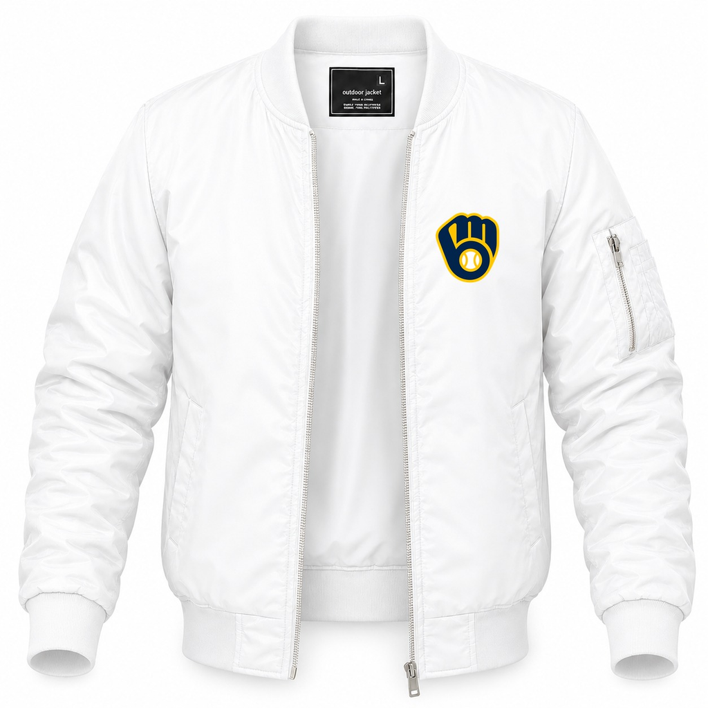Men's Milwaukee Brewers Lightweight Bomber Jacket - White