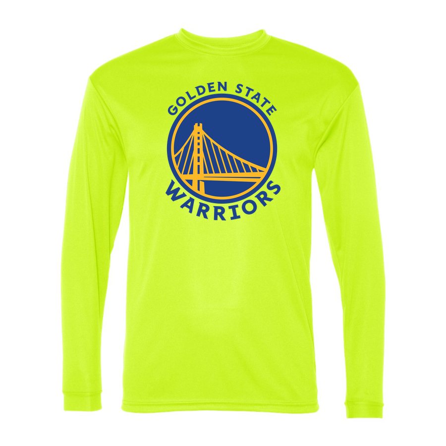 Men's Golden State Warriors Blue Logo Polyester Long Sleeve T-Shirt - Safety Yellow