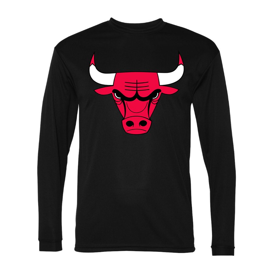 Men's Chicago Bulls Polyester Long Sleeve T-Shirt - Black