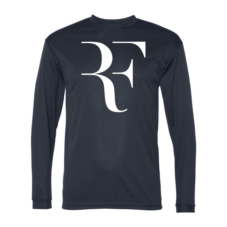Men's Roger-Federer-logo-white Polyester Long Sleeve T-Shirt - Navy