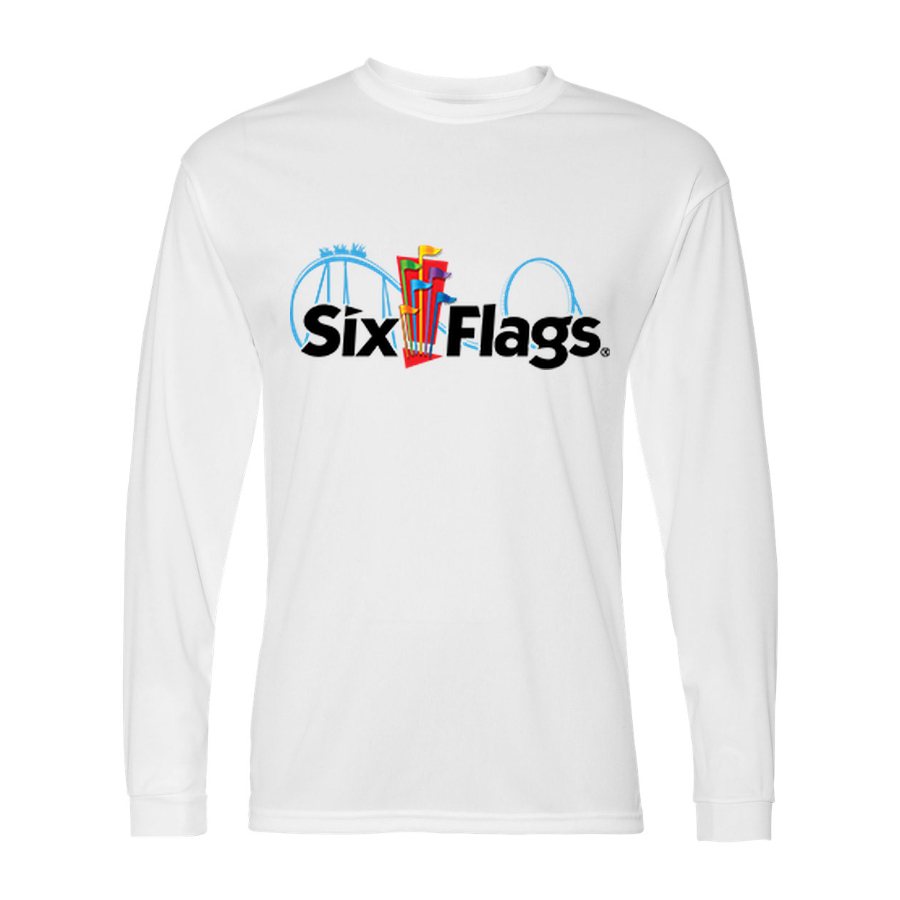 Men's Six Flags Polyester Long Sleeve T-Shirt - White