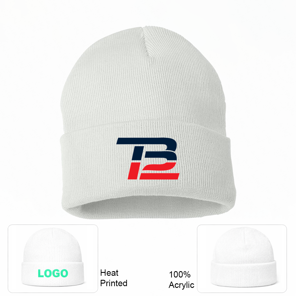 Tom Brady 12 Beanie Hat - White