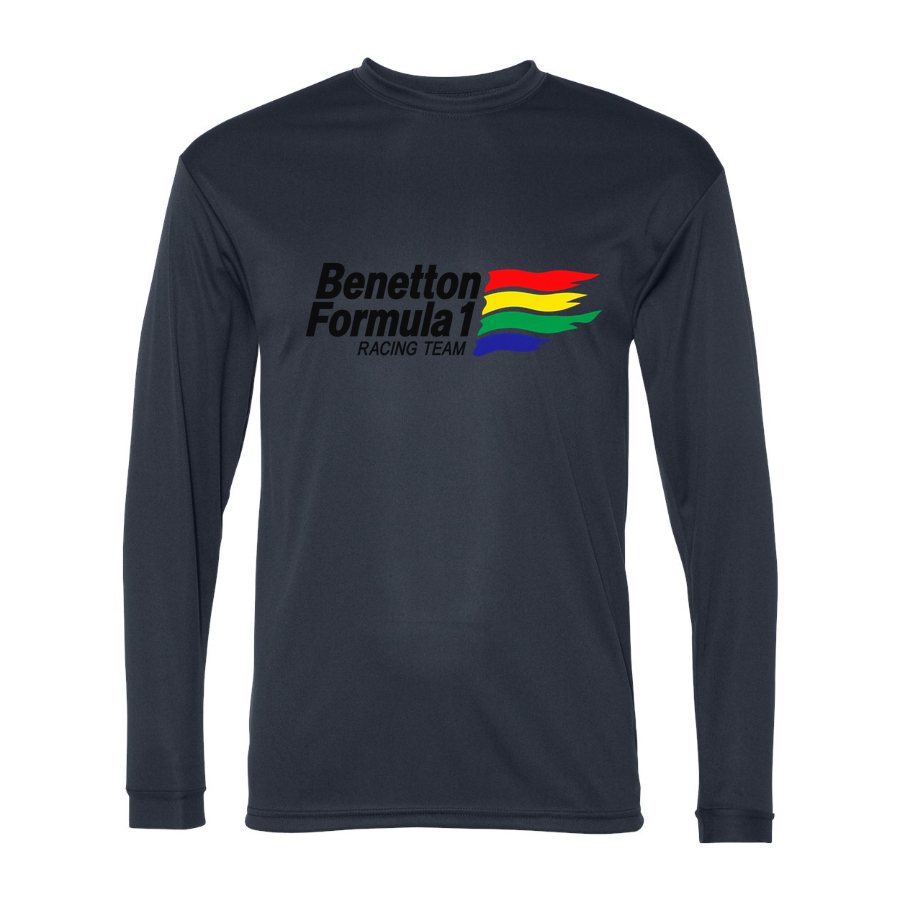 Men's Benetton Formula 1 Racing Team Polyester Long Sleeve T-Shirt - Navy