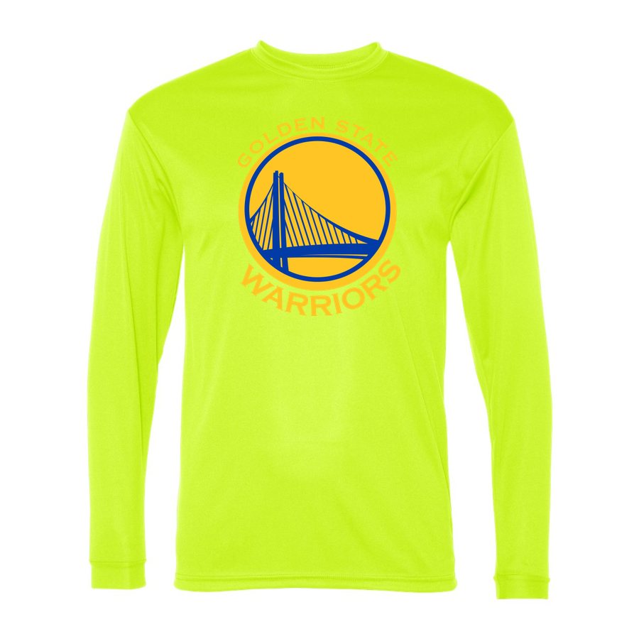 Men's Golden State Warriors Yellow Logo Polyester Long Sleeve T-Shirt - Safety Yellow