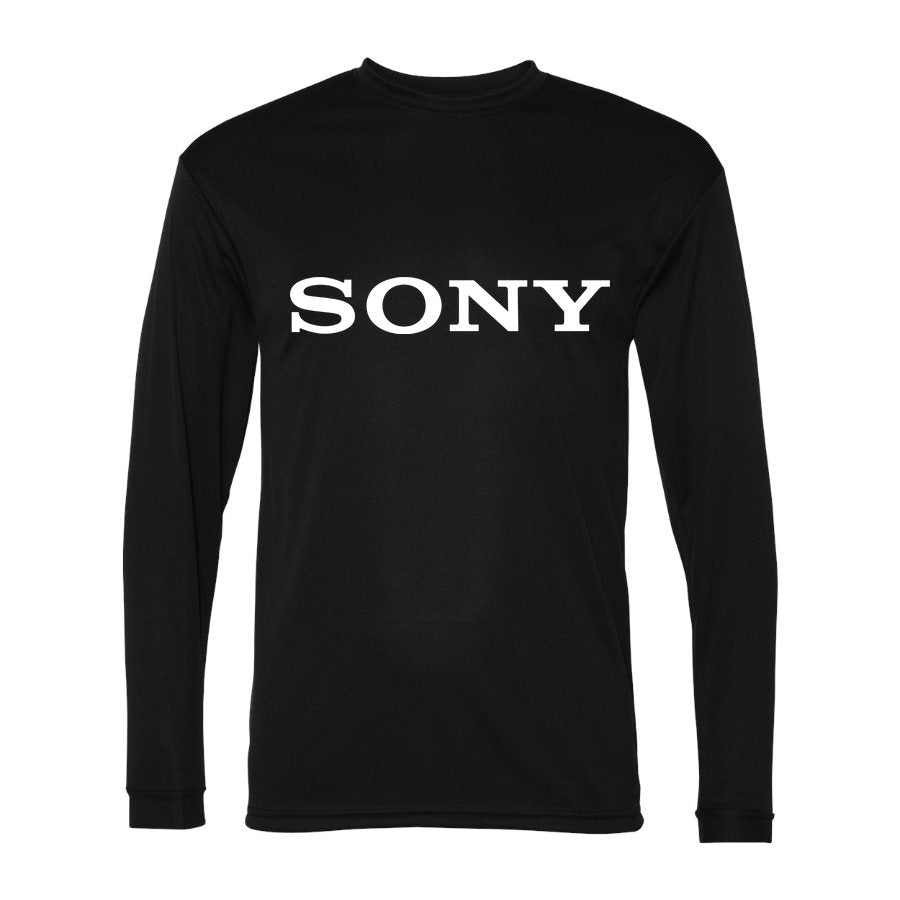 Men's Sony White Logo Polyester Long Sleeve T-Shirt - Black