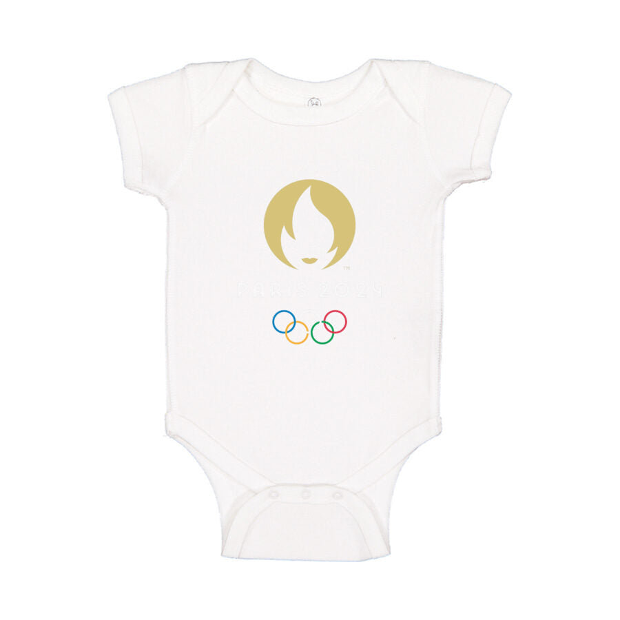 Paris 2024 Olympics White Logo Baby Romper Onesie - White