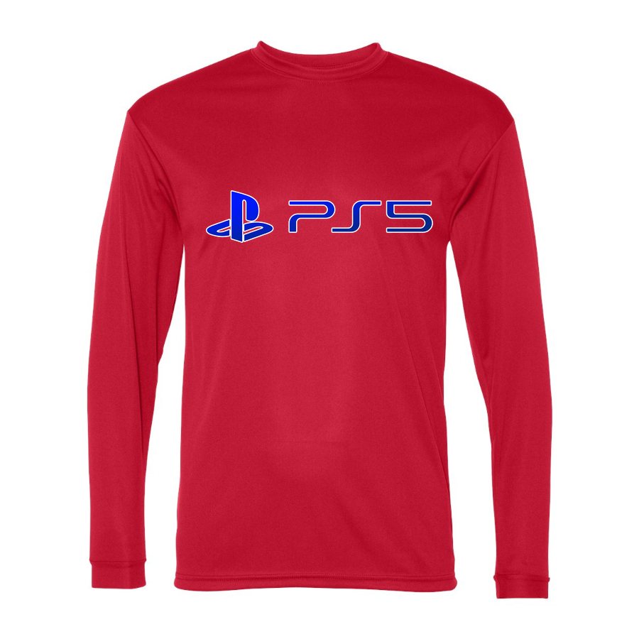 Men's PlayStation 5 Blue Logo Polyester Long Sleeve T-Shirt - Red