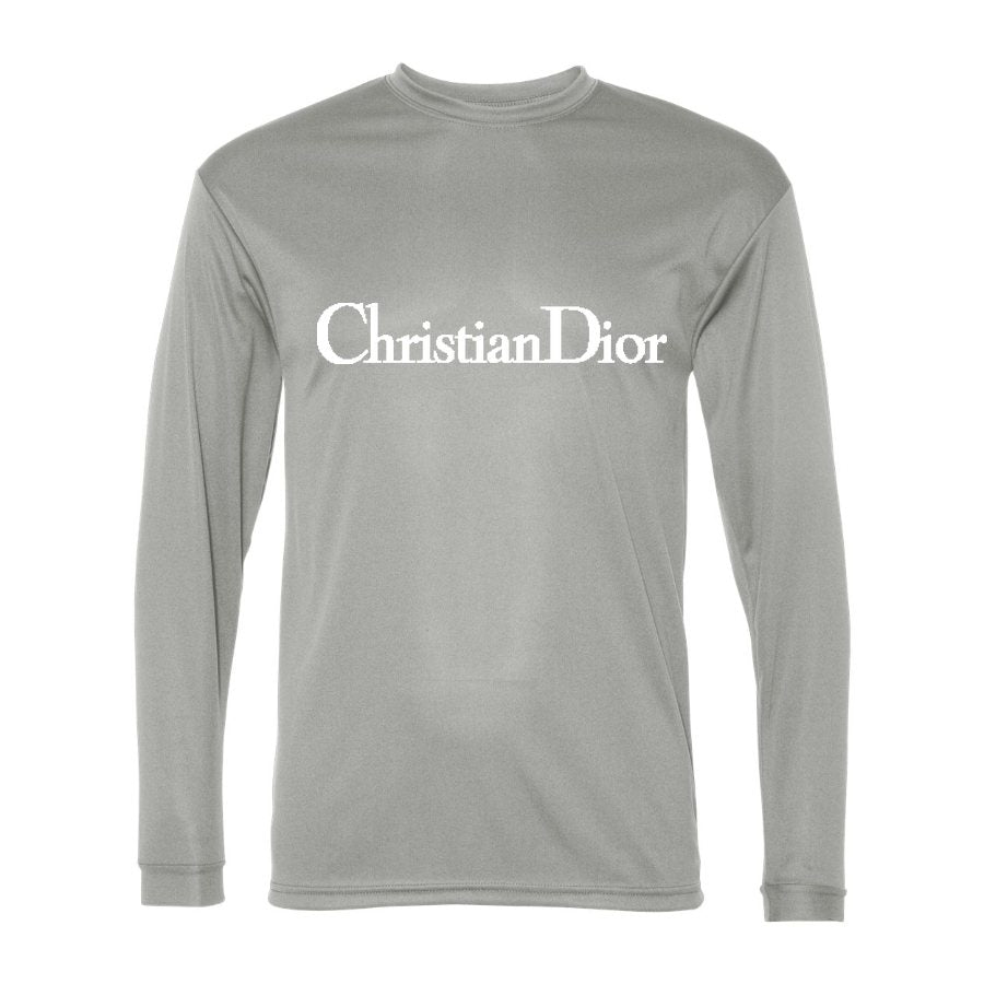 Men's Dior White Logo Polyester Long Sleeve T-Shirt - Silver