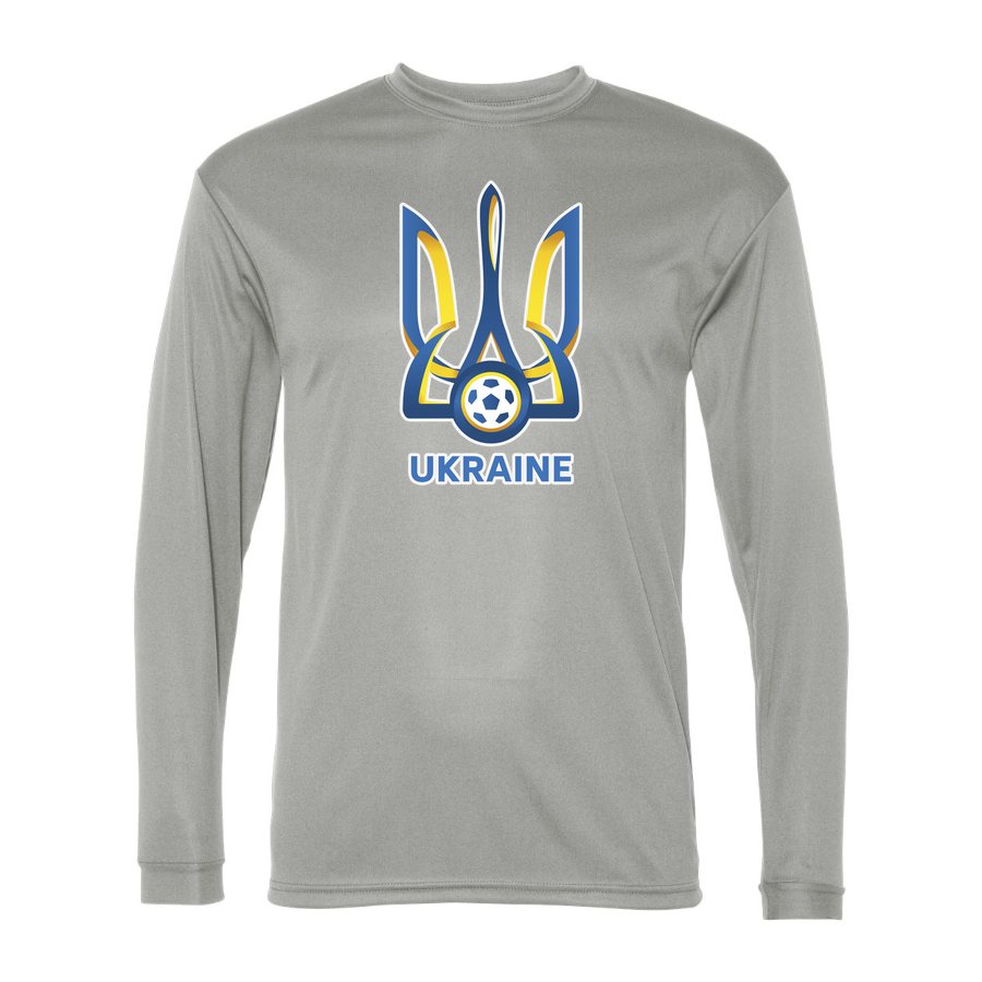Men's Ukraine National Football Team Polyester Long Sleeve T-Shirt - Silver