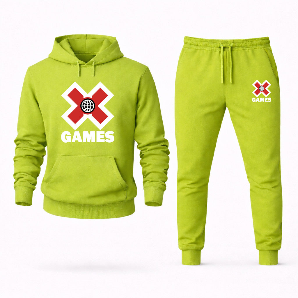 X Games White Hoodie and Joggers Set - Lime Green