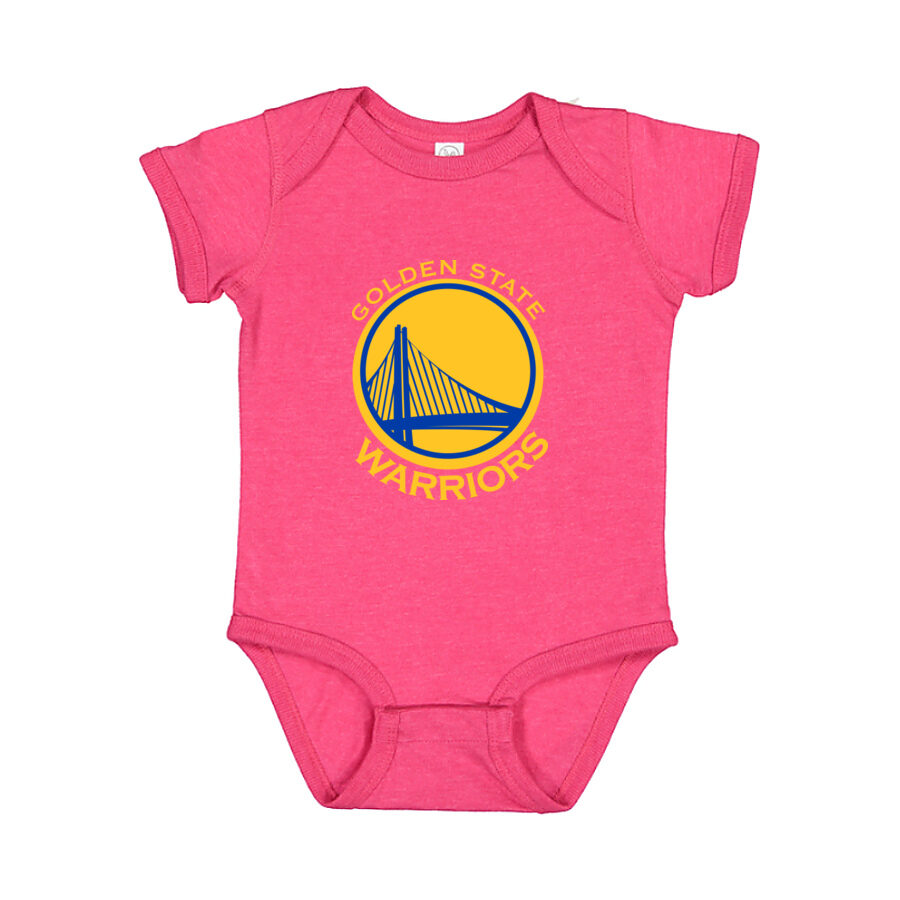 Golden State Warriors Yellow Logo Baby Romper Onesie - Pink