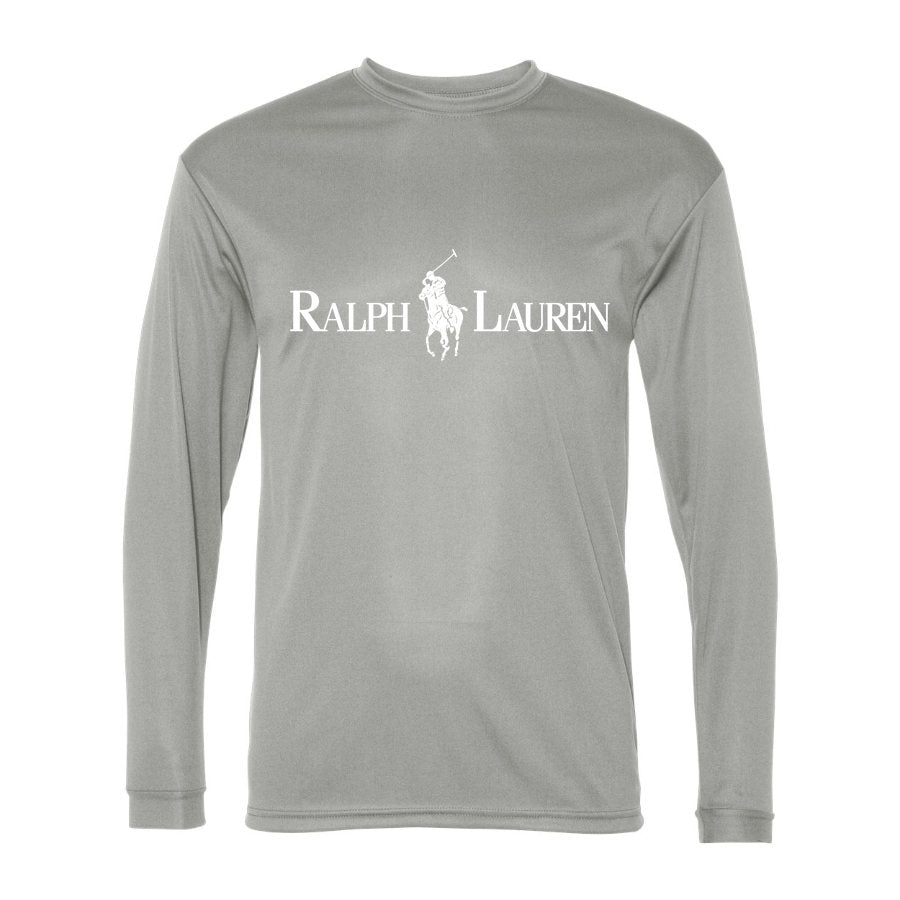 Men's Polo Ralph Lauren White Logo Polyester Long Sleeve T-Shirt - Silver