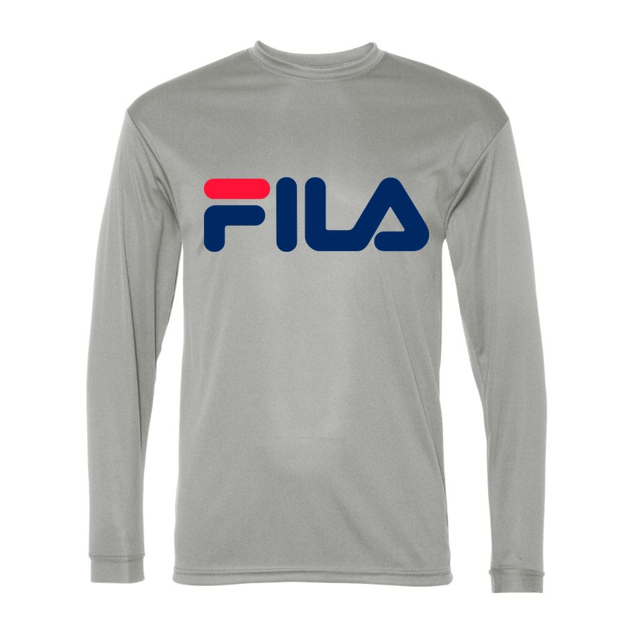 Men's Fila Polyester Long Sleeve T-Shirt - Silver