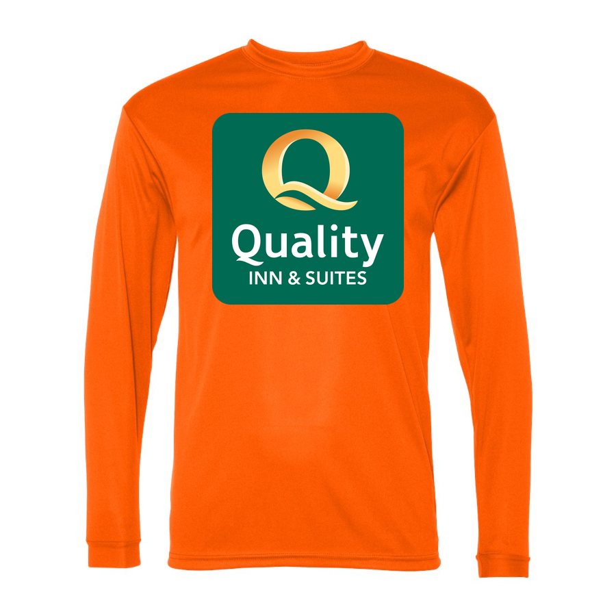 Men's Quality Inn & Suites Polyester Long Sleeve T-Shirt - Safety Orange