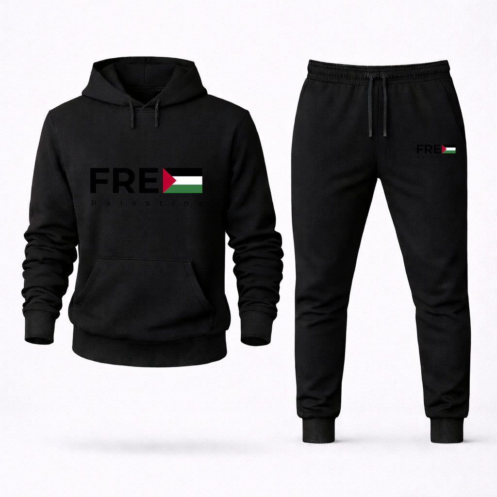 Free Palestine Black Hoodie and Joggers Set - Black