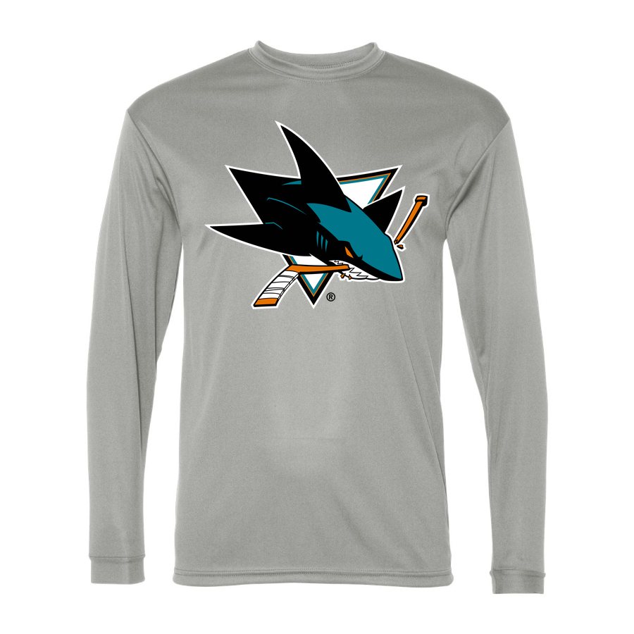 Men's San Jose Sharks Polyester Long Sleeve T-Shirt - Silver