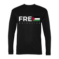 Men's Free Palestine White Logo Polyester Long Sleeve T-Shirt - Black
