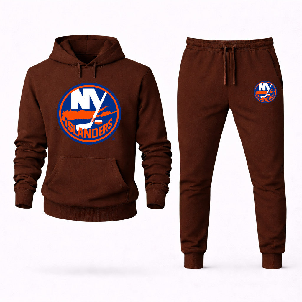 New York Islanders Hoodie and Joggers Set - Brown