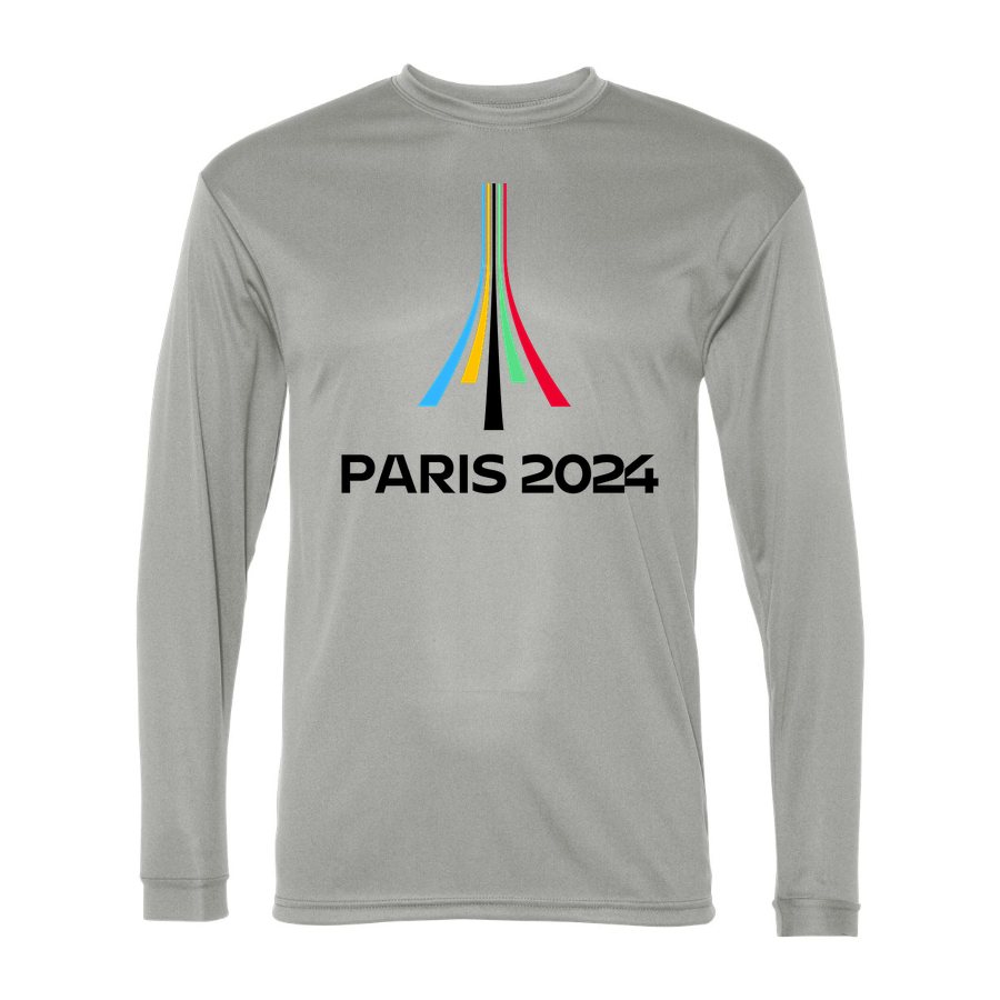 Men's Paris-2024-Olympics-logo-black Polyester Long Sleeve T-Shirt - Silver