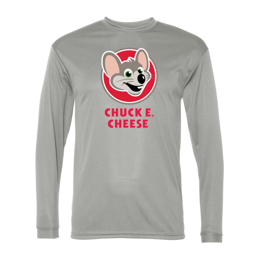 Men's Chuck E. Cheese Polyester Long Sleeve T-Shirt - Silver