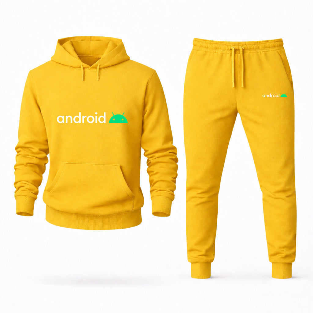 Android White Hoodie and Joggers Set - Yellow
