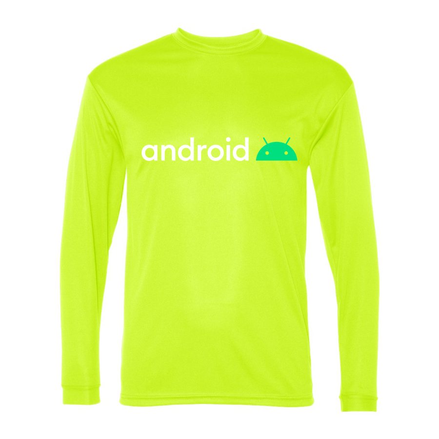 Men's Android White Logo Polyester Long Sleeve T-Shirt - Safety Yellow