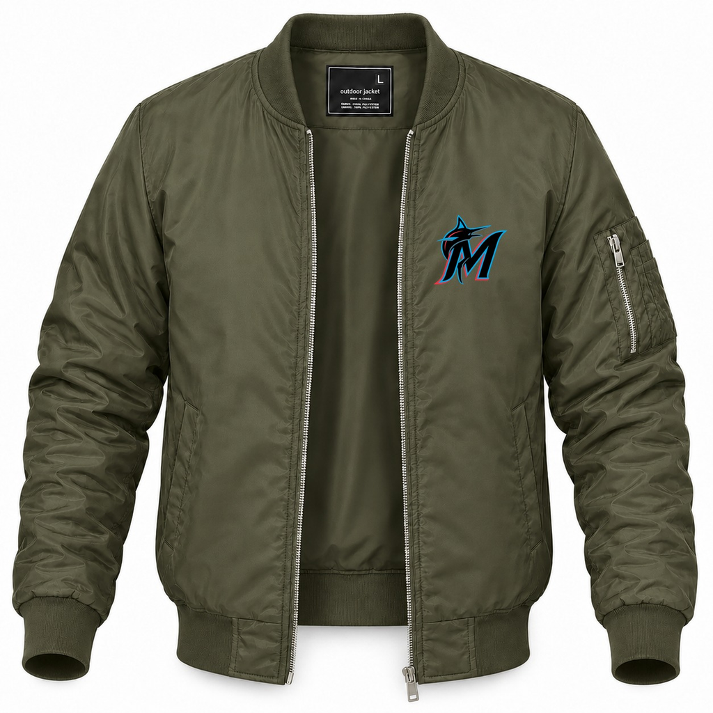Men's Miami Marlins Lightweight Bomber Jacket - Army Green