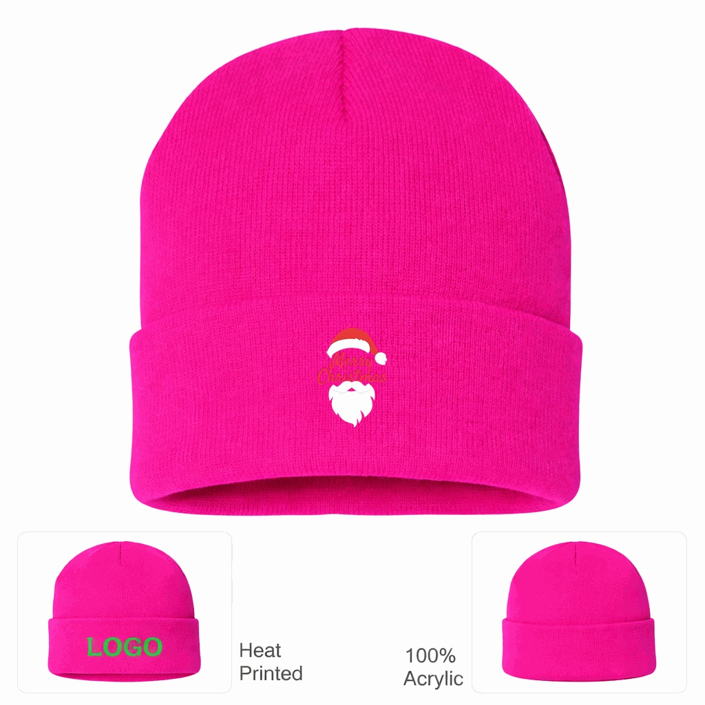 Merry Christmas Santa Beanie Hat - Hot Pink