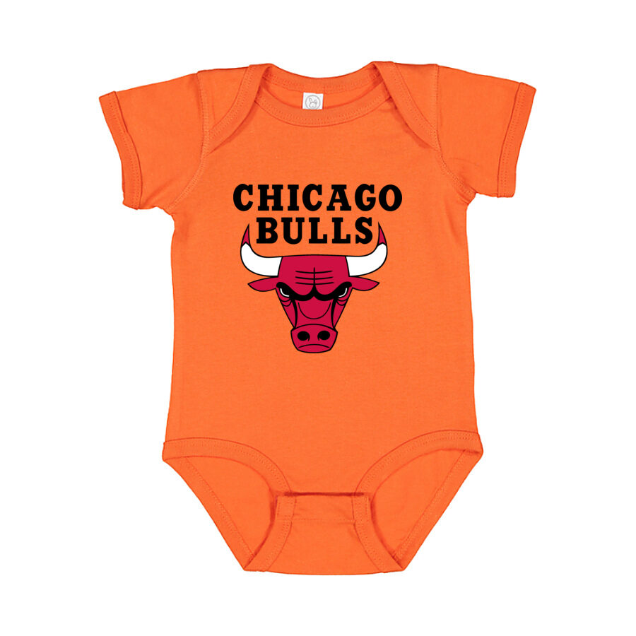 Chicago Bulls Black Logo Baby Romper Onesie - Orange