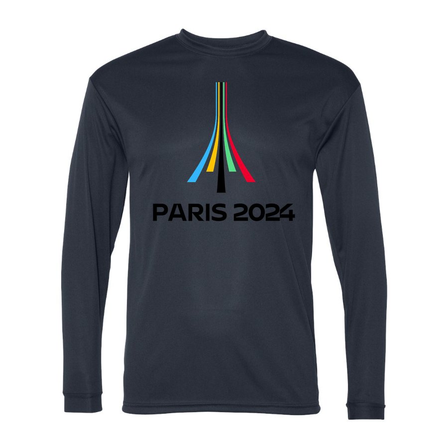 Men's Paris-2024-Olympics-logo-black Polyester Long Sleeve T-Shirt - Navy