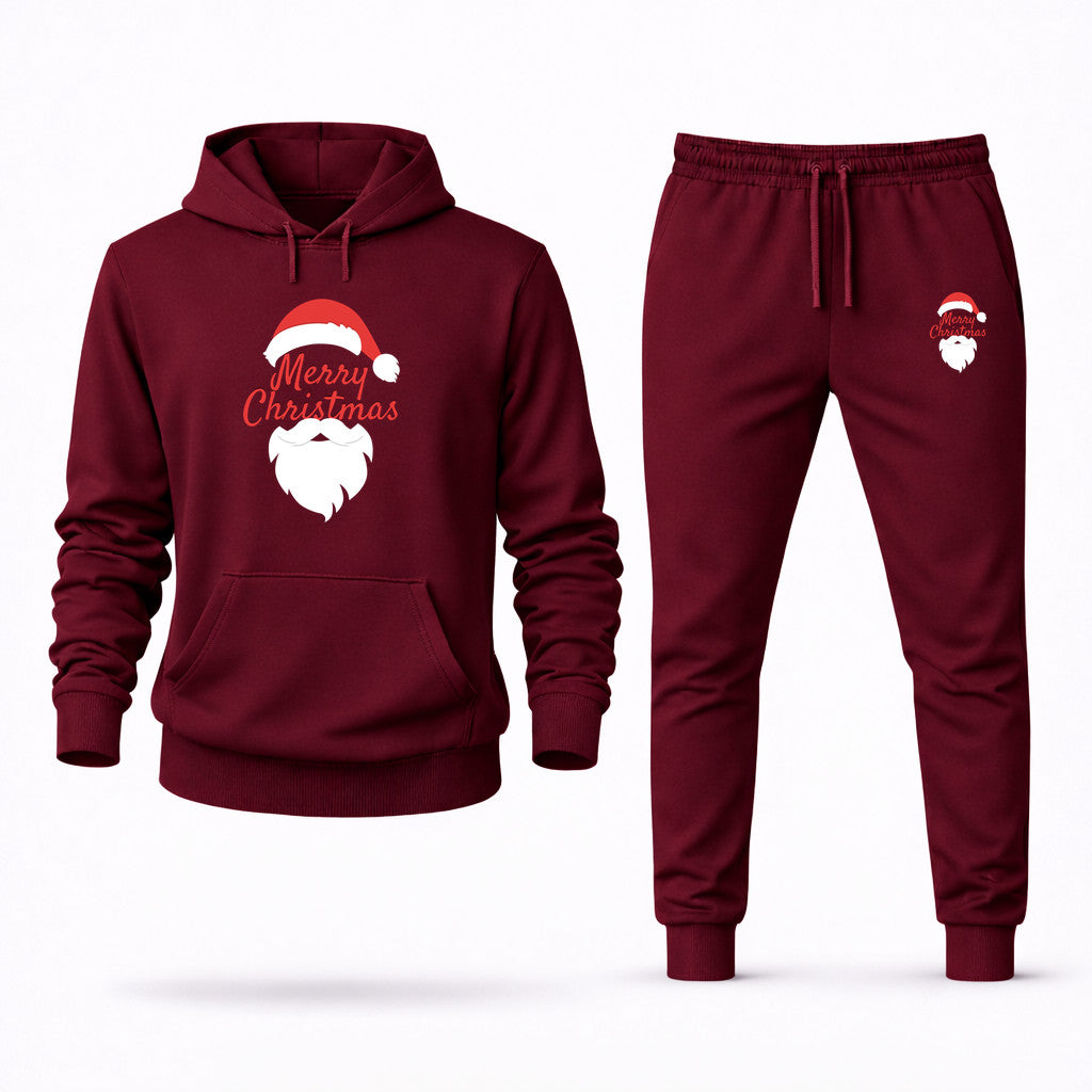 Merry Christmas Santa Claus Hoodie and Joggers Set - Burgundy