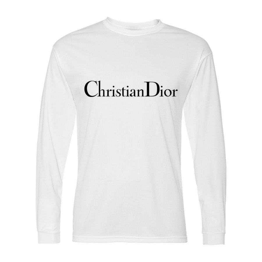 Men's Dior Black Logo Polyester Long Sleeve T-Shirt - White