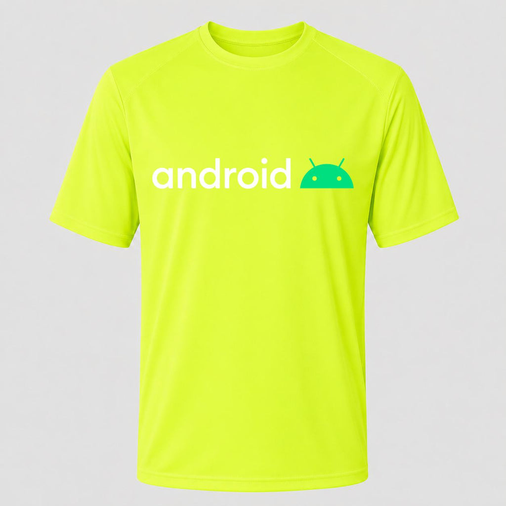 Men's Android White Performance T-Shirt - Safety Green