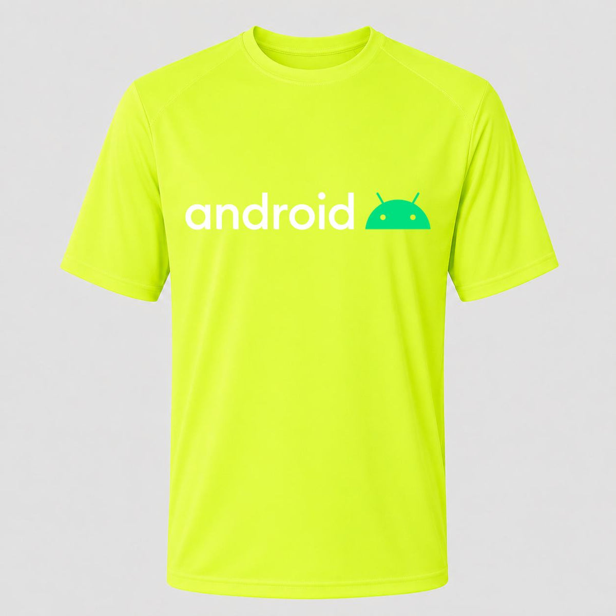 Men's Android White Performance T-Shirt - Safety Green