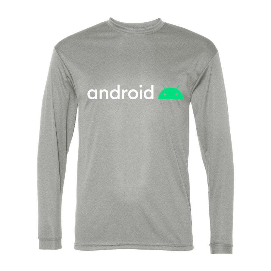 Men's Android White Logo Polyester Long Sleeve T-Shirt - Silver