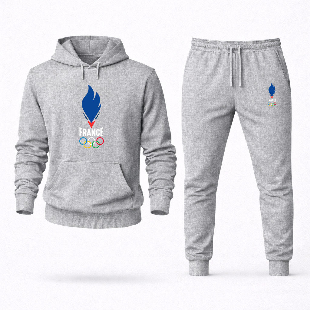France 2024 White Hoodie and Joggers Set - Grey