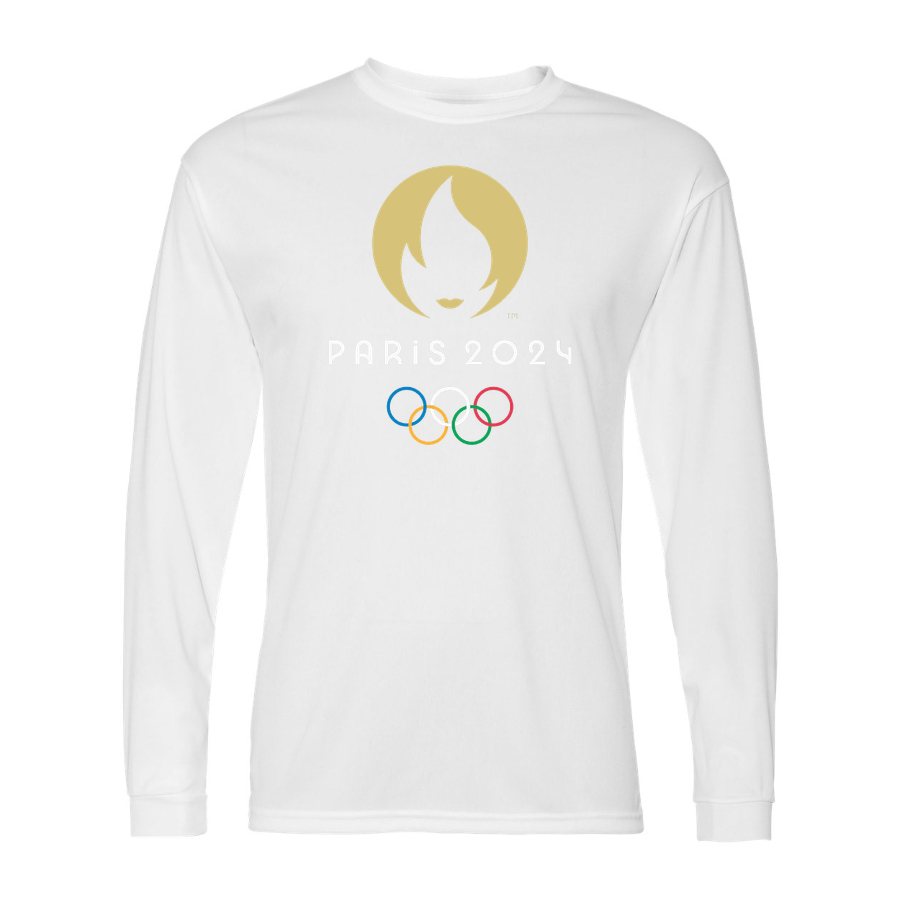 Men's Olympics 2024 Paris White Polyester Long Sleeve T-Shirt - White