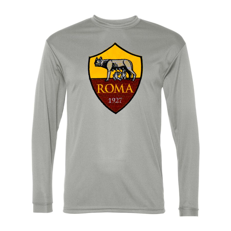 Men's AS Roma FC Polyester Long Sleeve T-Shirt - Silver