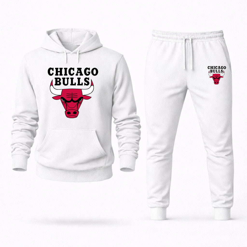 Chicago Bulls Black Hoodie and Joggers Set - White