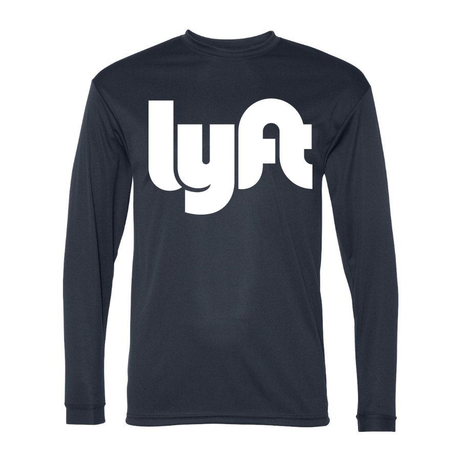 Men's Lyft White Logo Polyester Long Sleeve T-Shirt - Navy