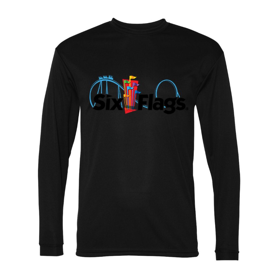 Men's Six Flags Polyester Long Sleeve T-Shirt - Black