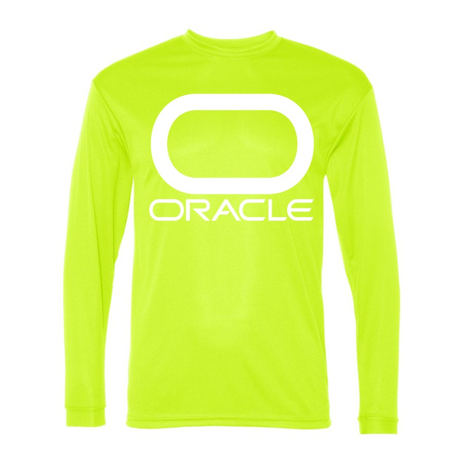 Men's Oracle White Logo Polyester Long Sleeve T-Shirt - Safety Yellow