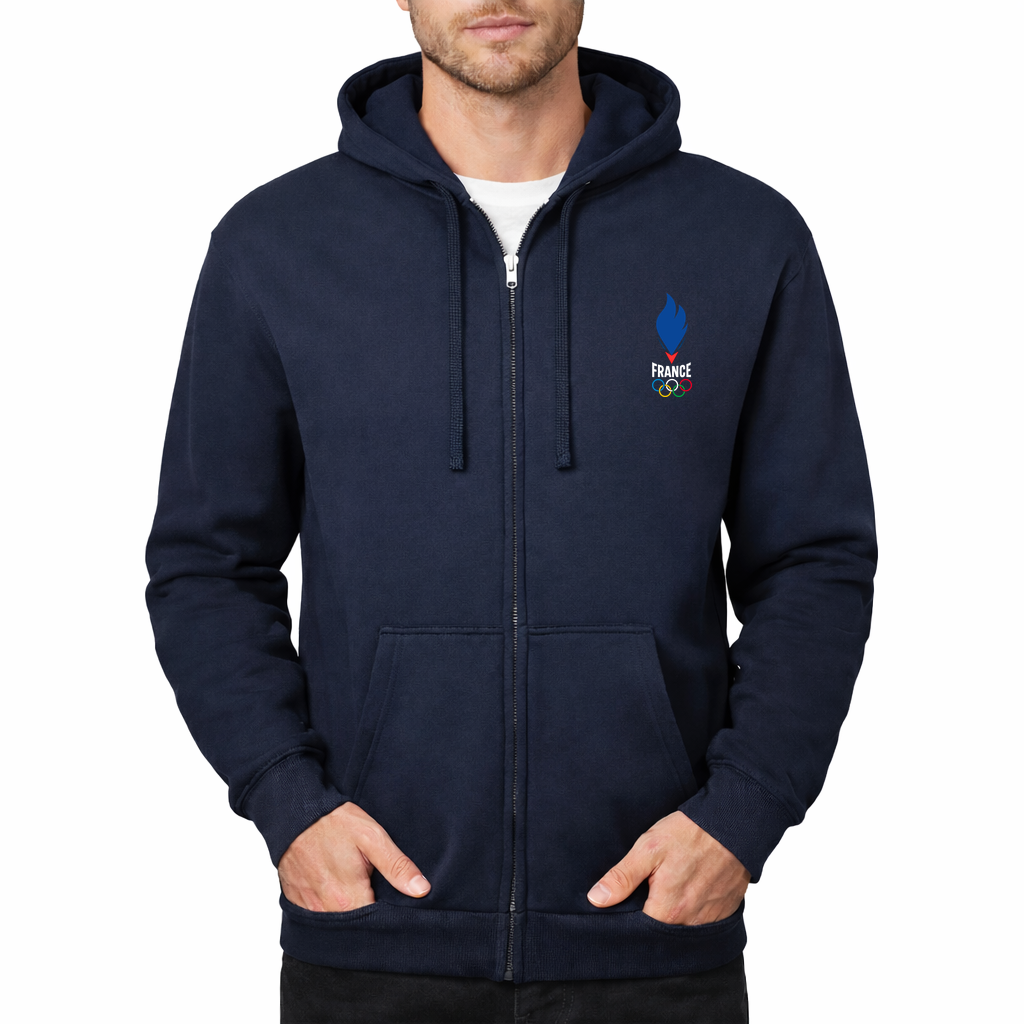 Men's France 2024 white Zipper Hoodie - Navy