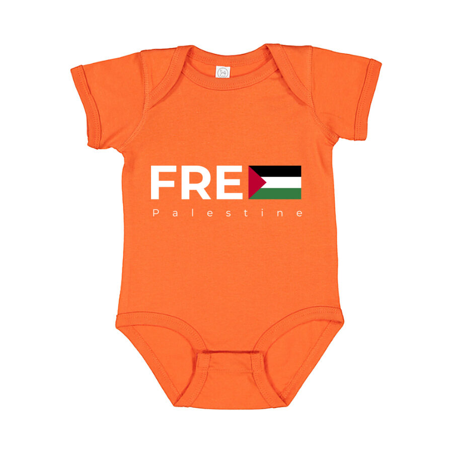 Free Palestine White Logo Baby Romper Onesie - Orange
