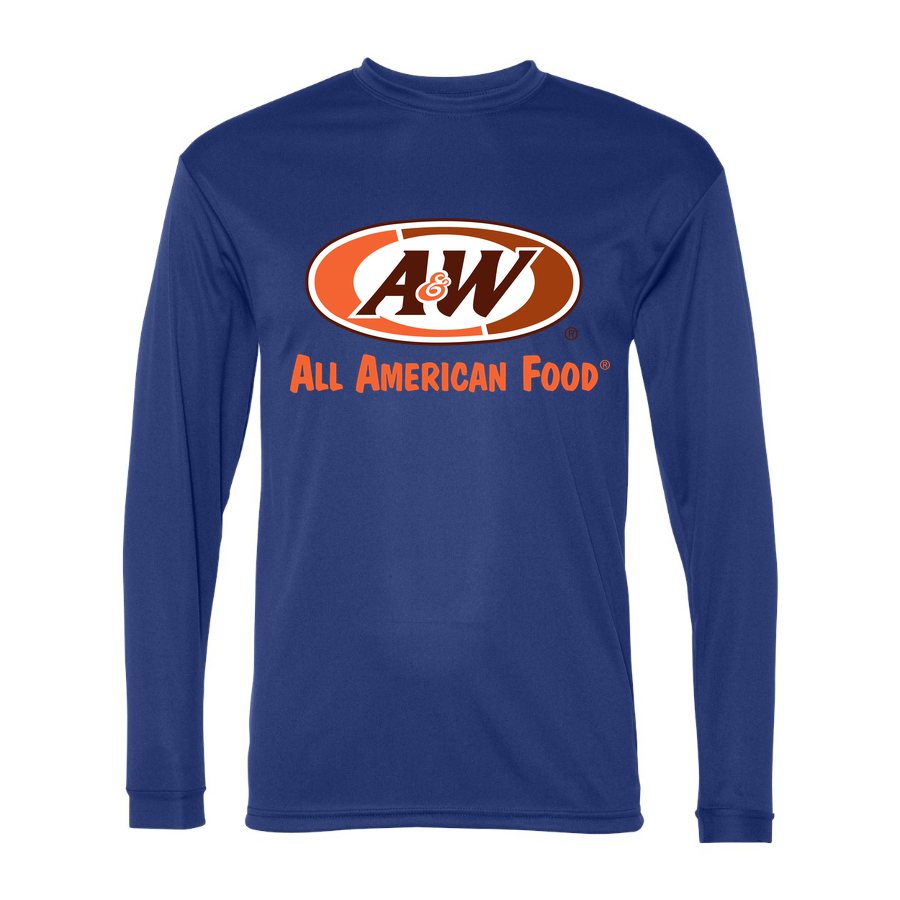 Men's A&W Polyester Long Sleeve T-Shirt - Royal Blue