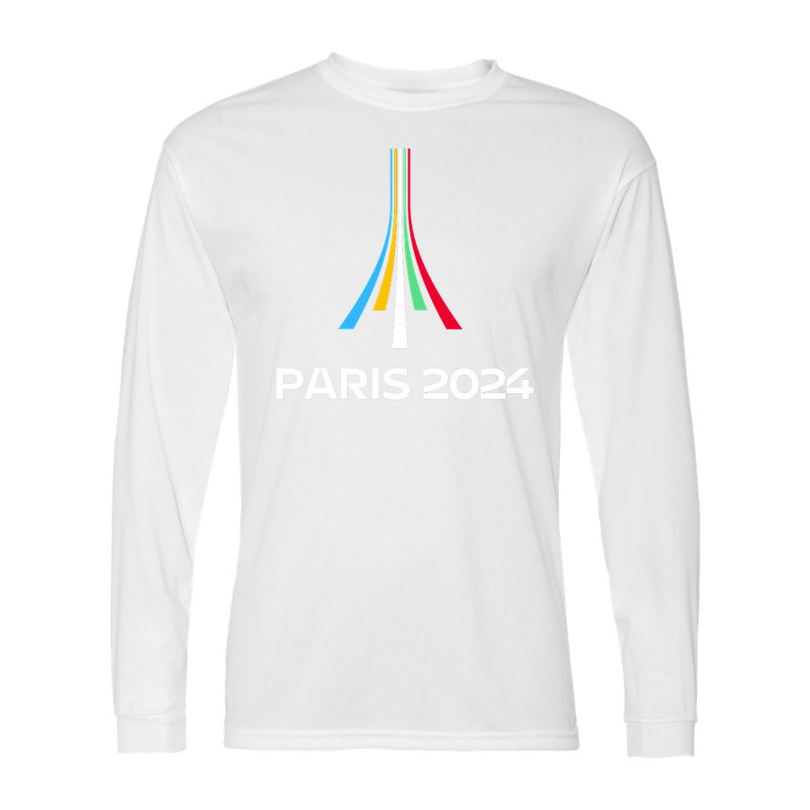 Men's Paris-2024-Olympics-logo-white Polyester Long Sleeve T-Shirt - White