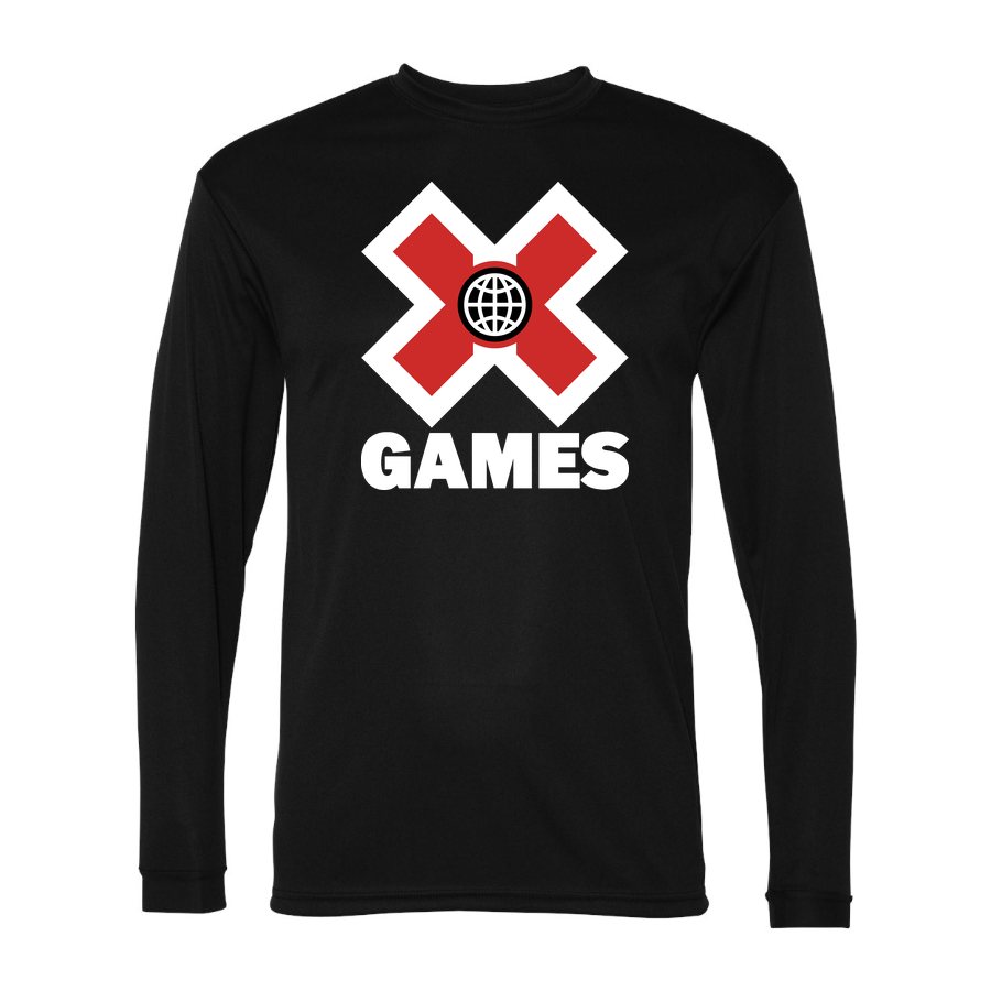 Men's X Games White Logo Polyester Long Sleeve T-Shirt - Black
