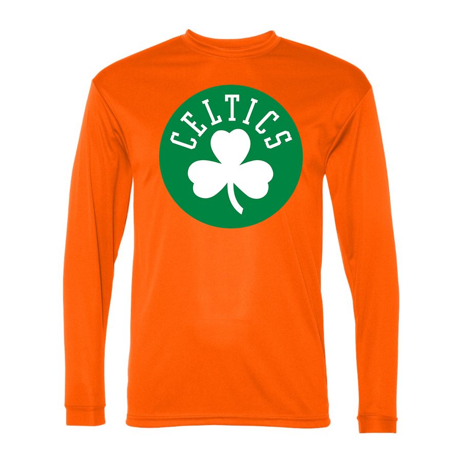 Men's Boston Celtics Polyester Long Sleeve T-Shirt - Safety Orange