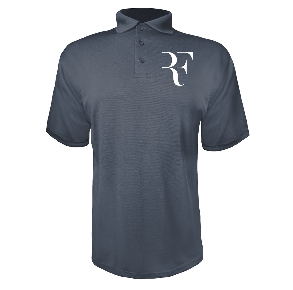 Roger Federer logo white Charcoal polyester polo