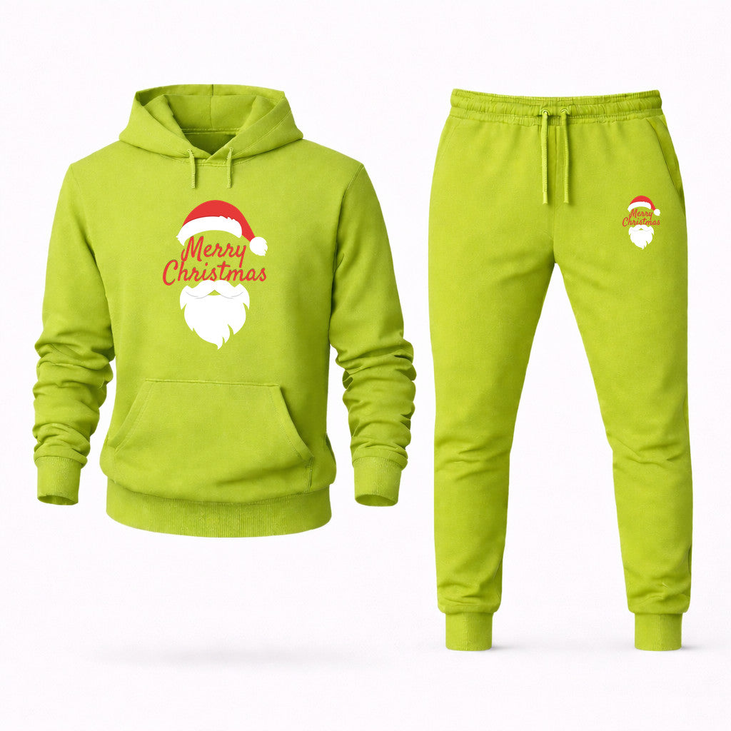 Merry Christmas Santa Claus Hoodie and Joggers Set - Lime Green